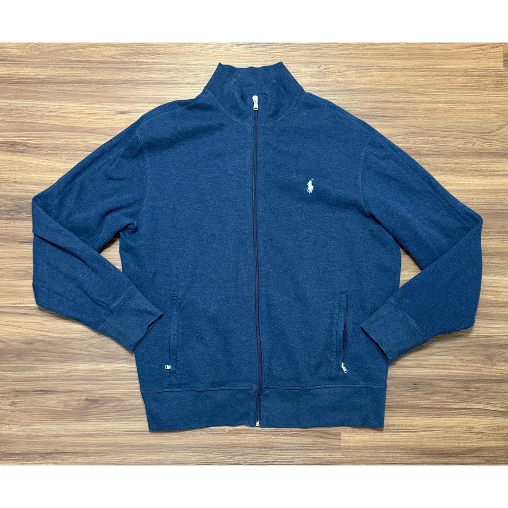 Polo Ralph Lauren Performance Mens Navy Blue Full Zip Knit Woven Jacket Size L